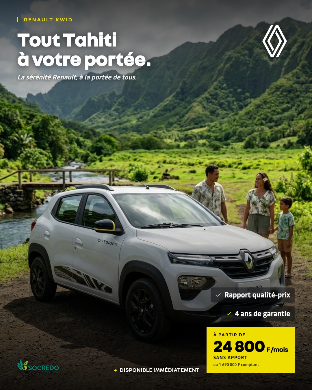KWID Blanc : vallee verte, riviere et famille
