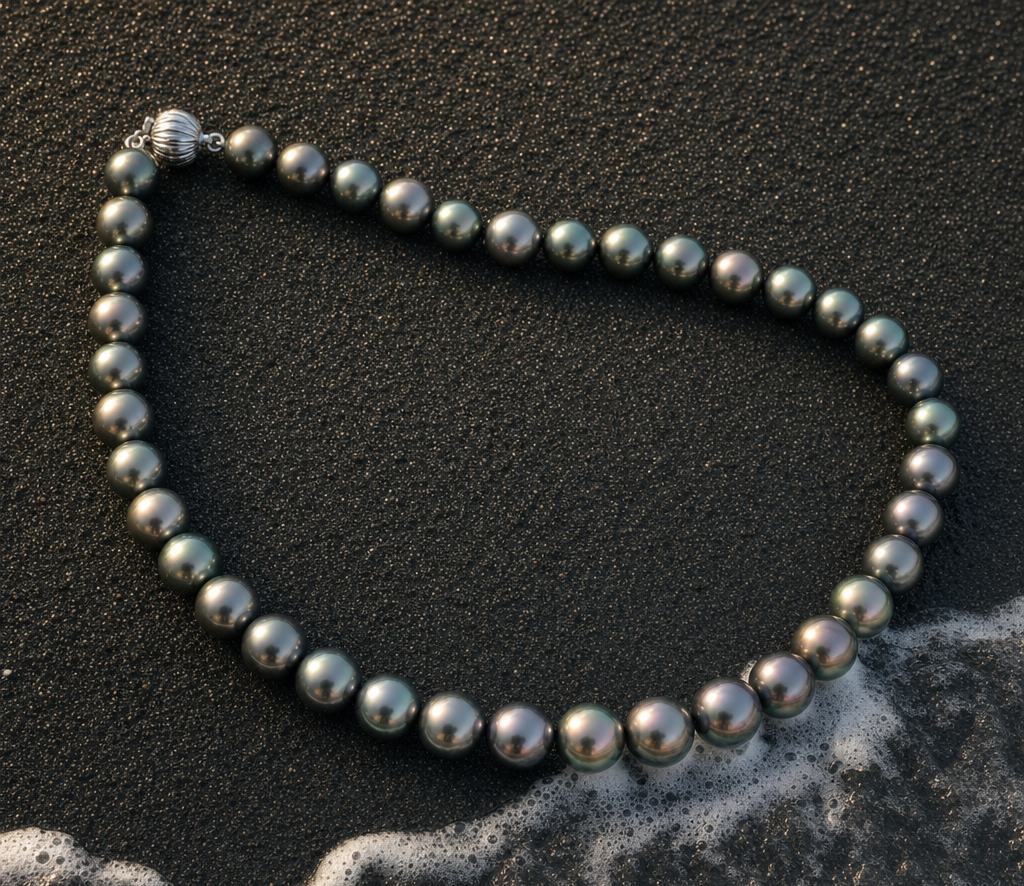 Collier 53 perles Tahiti sable noir volcanique